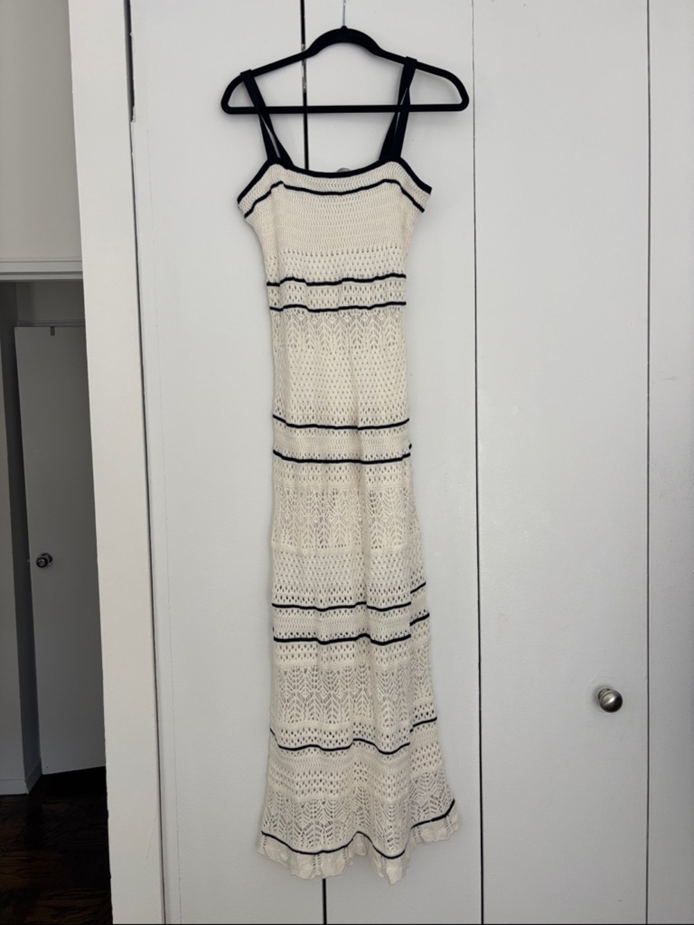 Abercrombie & Fitch Cream Crochet Maxi Dress with Black Trim